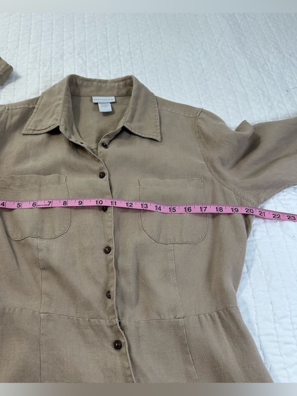 Soft Surroundings 100% Linen Tan Button-Front With Two Front Pockets Maxi Dress - Picture 5 of 14